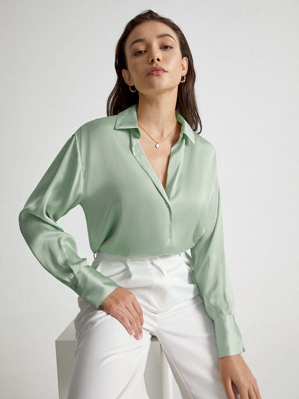 Satin Relaxed Fit Button Up Shirt