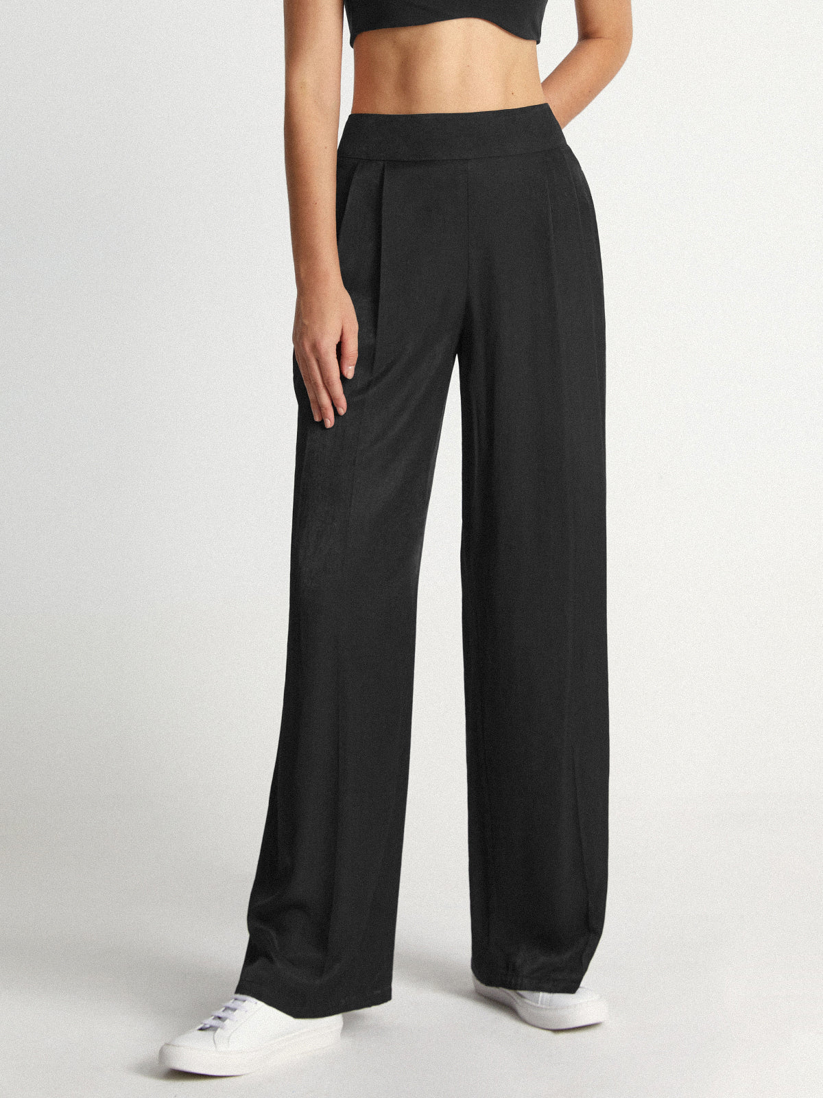 High Waisted Sleek Pleat Wide Leg Trousers