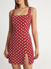 Square Neck Polka Dot Mini Strap Contour Dress