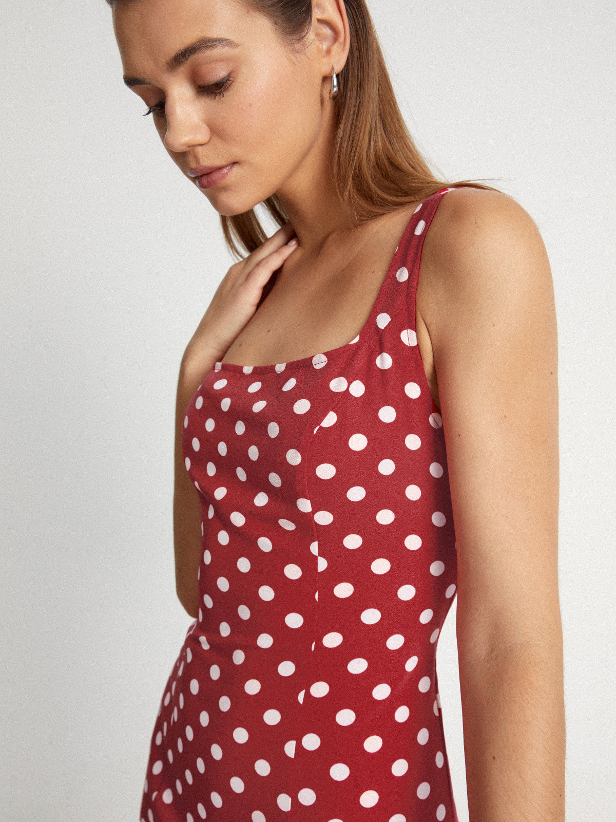 Square Neck Polka Dot Mini Strap Contour Dress