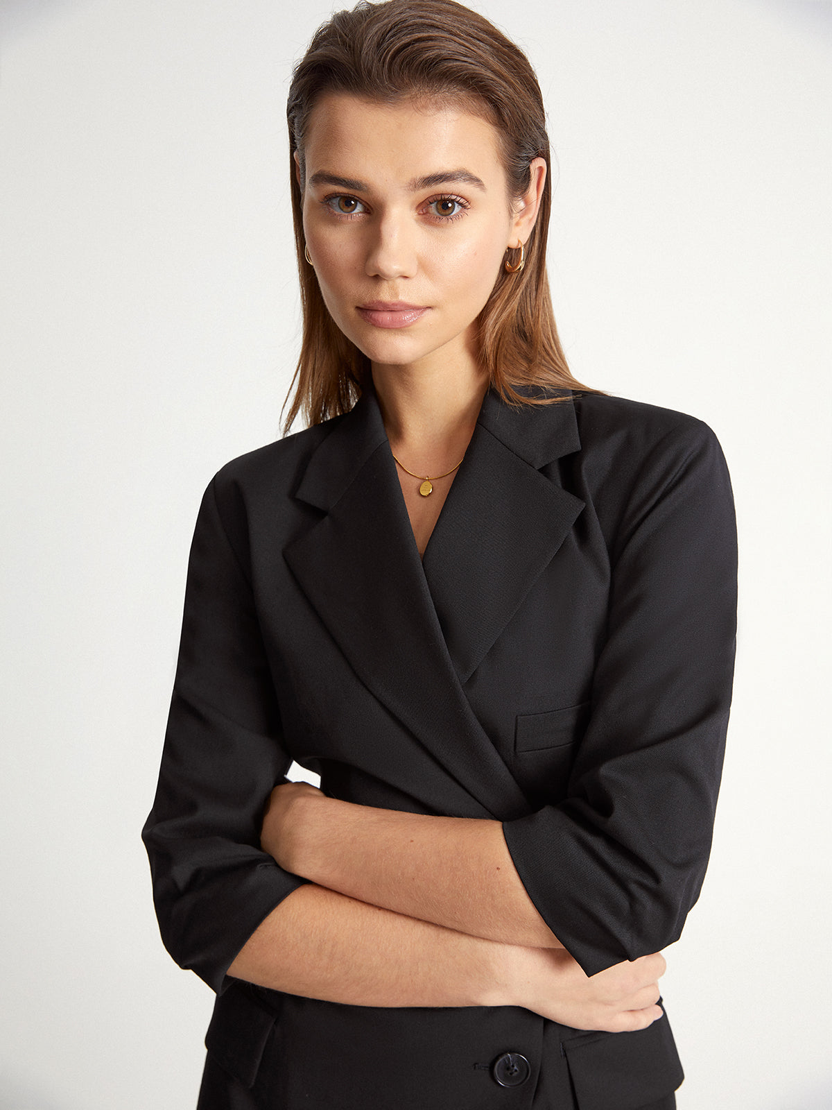 Double Breasted Quarter Sleeve Wrap Blazer Dress