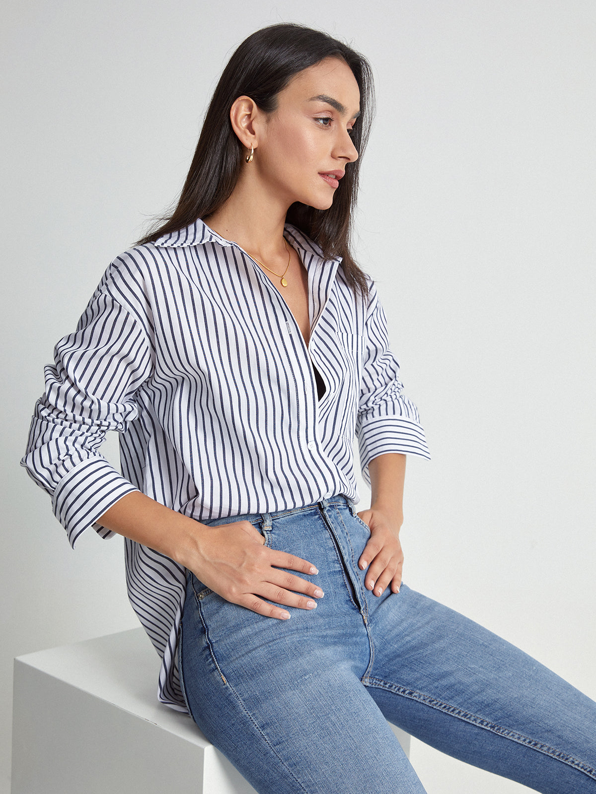 Striped Riviera Long Button Up Shirt