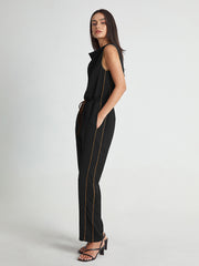 Sleeveless High Square Neck Elastic Waist Tapered Jumpsuit