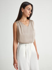 Sleeveless V-Neck Satin Tank Shirt