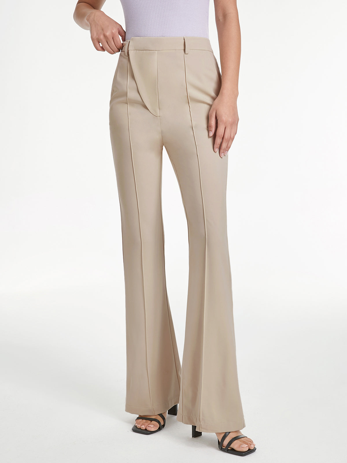 High Waisted Asymmetrical Closure Seam Detail Flare Trousers