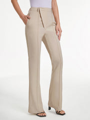 High Waisted Asymmetrical Closure Seam Detail Flare Trousers