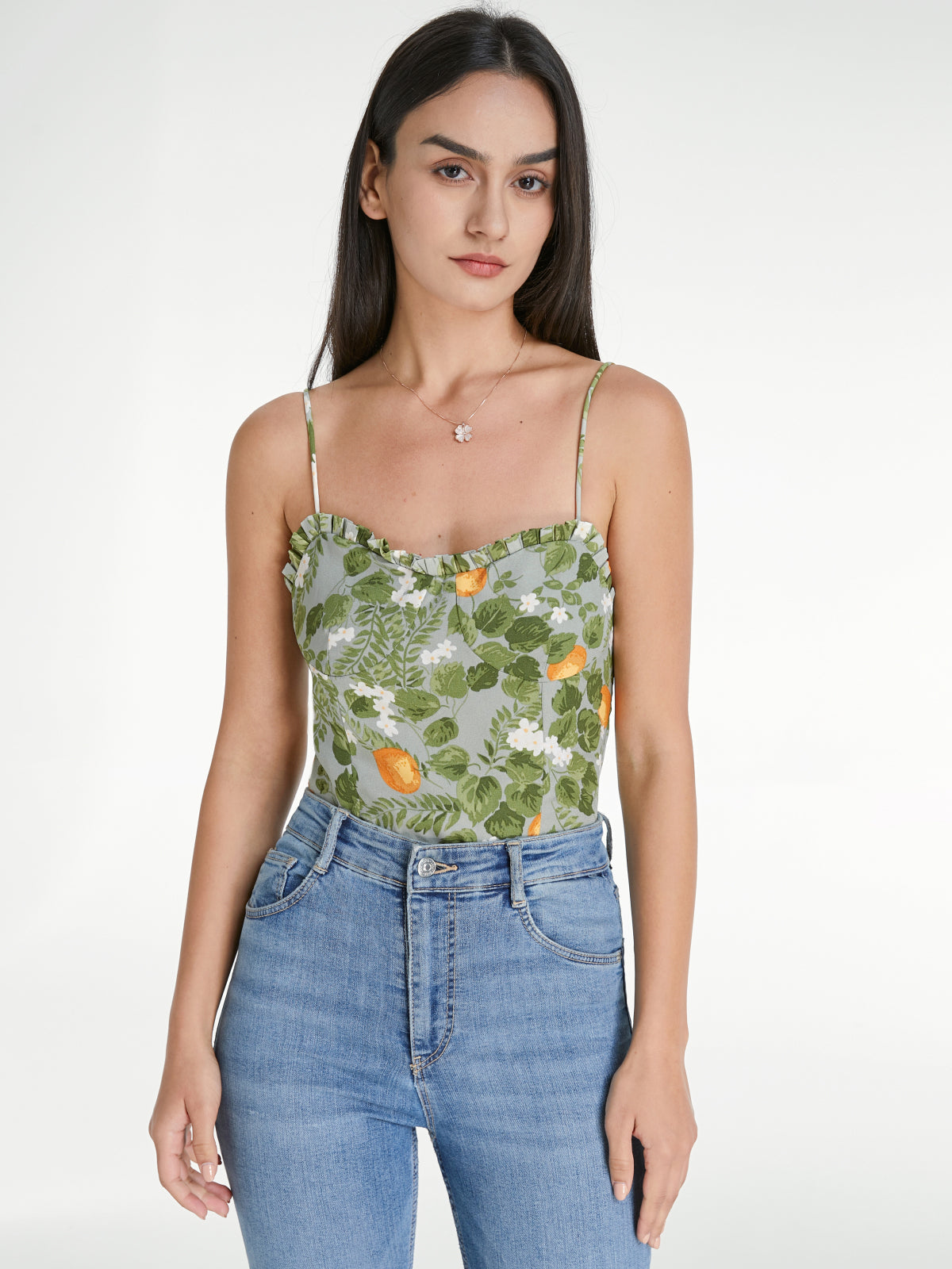 Sweetheart Ruffle Hem Valencia Orange Camisole Tank Top