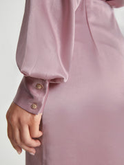 Satin Long Sleeve Collared Button Front Shirt Dress