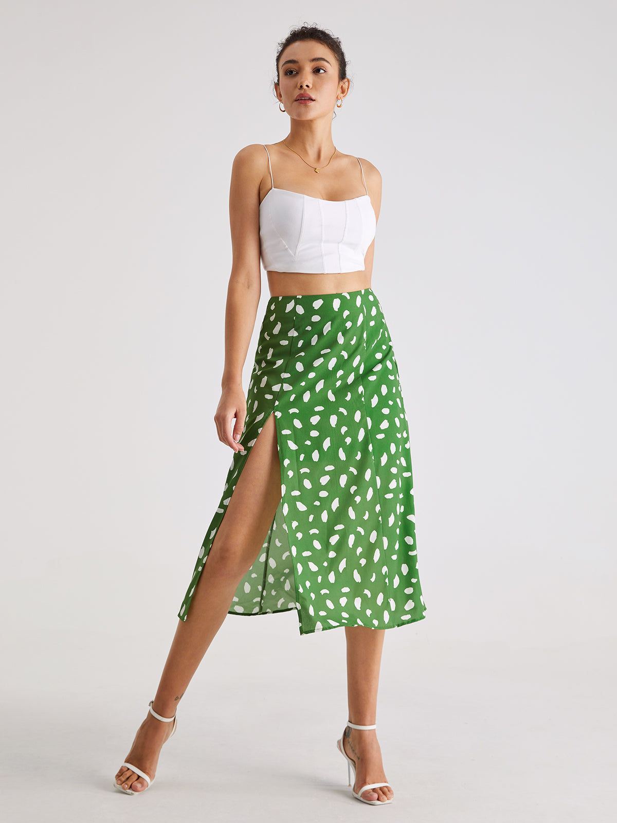 Light Petal High Waisted Midi Slit Skirt