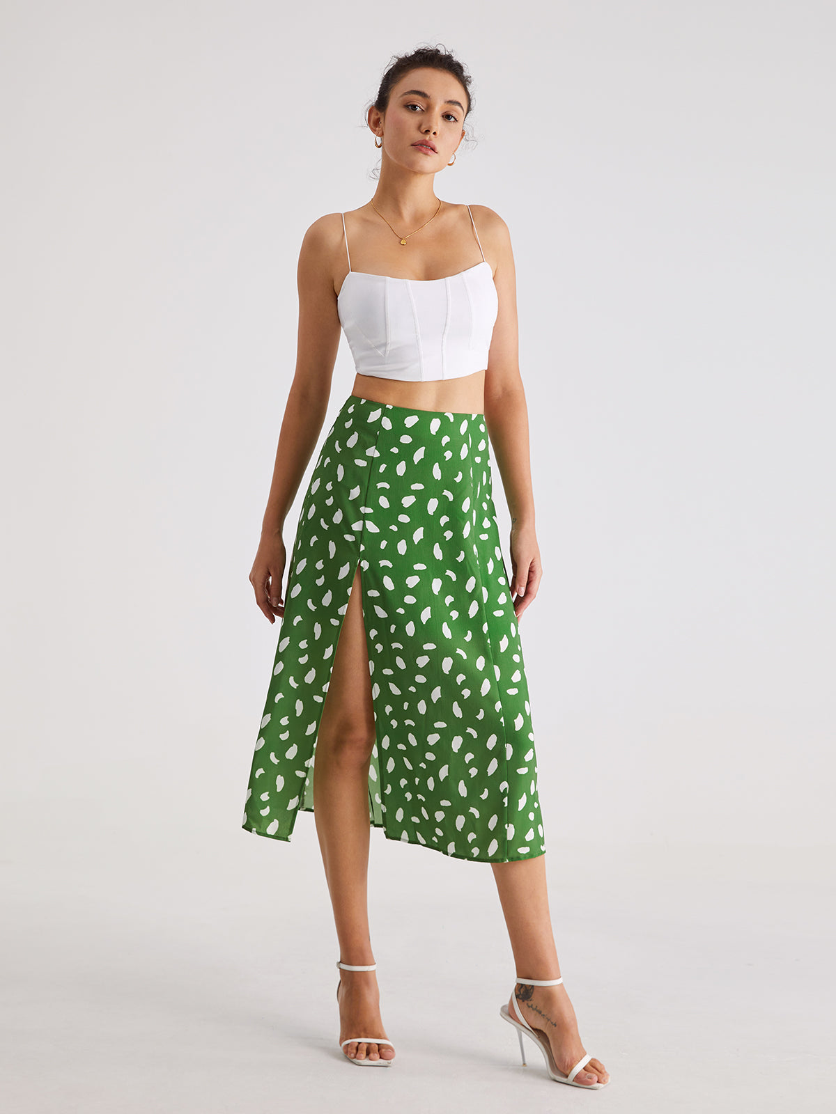 Light Petal High Waisted Midi Slit Skirt