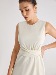 Sleeveless Wrap Pleat Mini Stretch Dress