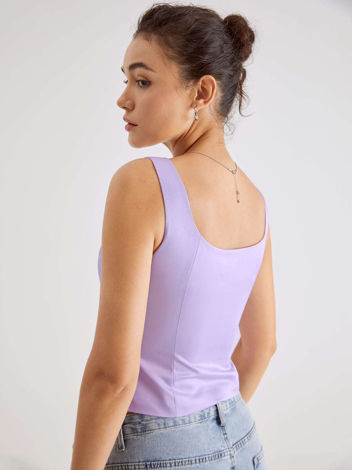 Mauve Button Front Contour Sleeveless Top