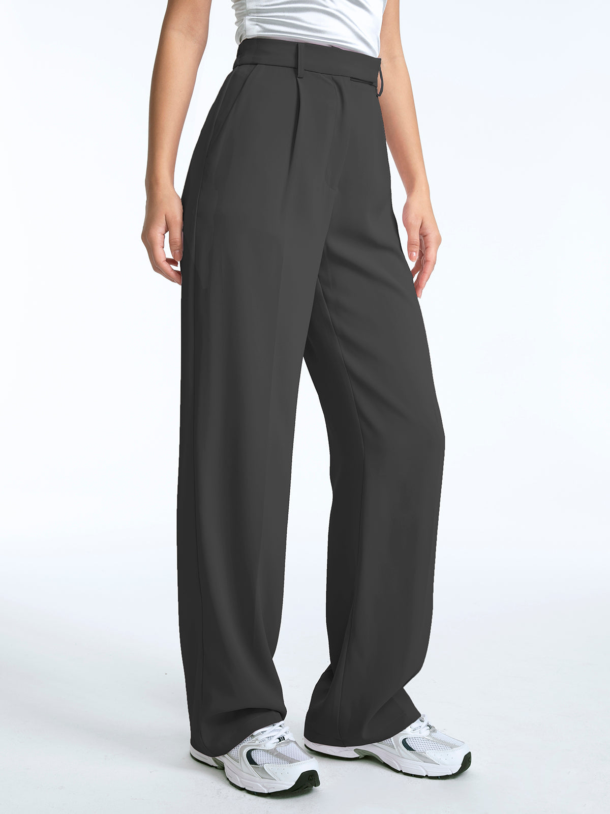 High Waisted Straight Leg Pleat Front Trousers