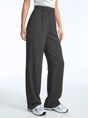 High Waisted Straight Leg Pleat Front Trousers