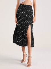 Polka Dot Pleat Midi Skirt