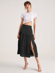 Polka Dot Pleat Midi Skirt