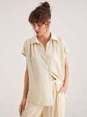 Drop Shoulder Pleat Button Up Shirt