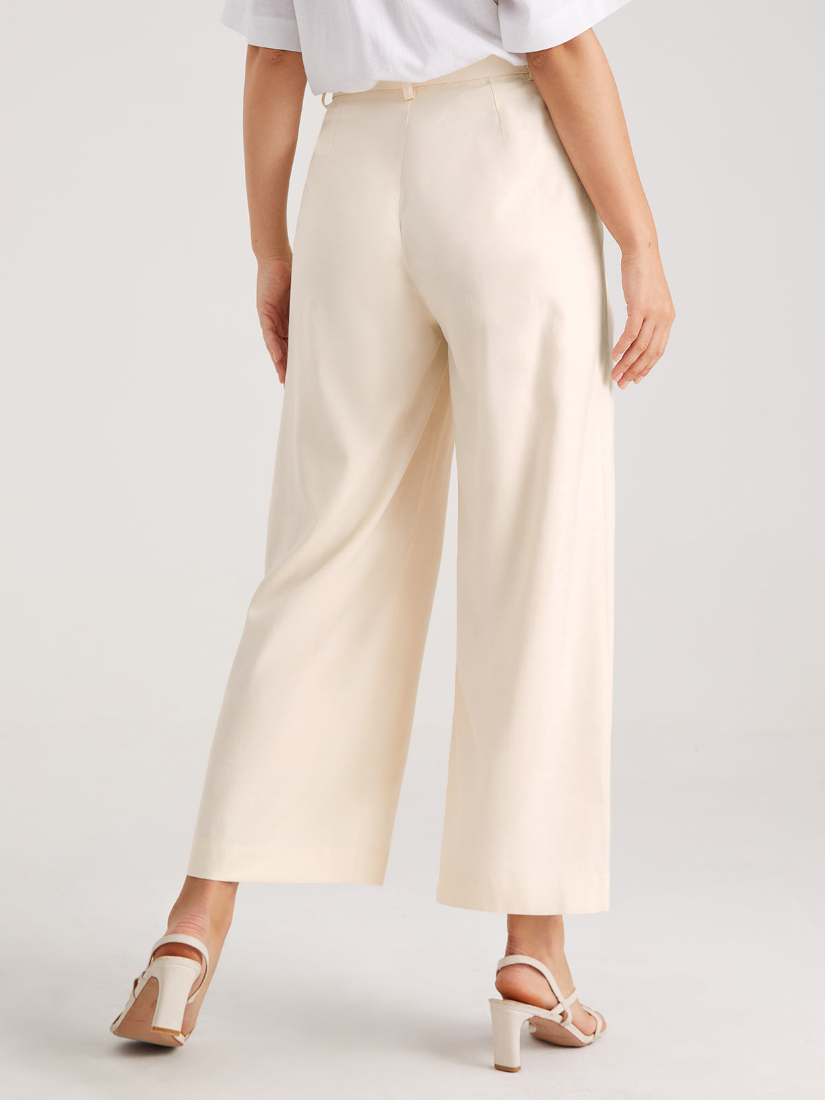 Belted Wide Leg Pleat Front Trousers