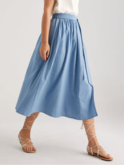 Solid Colored Side Tie Midi Skirt