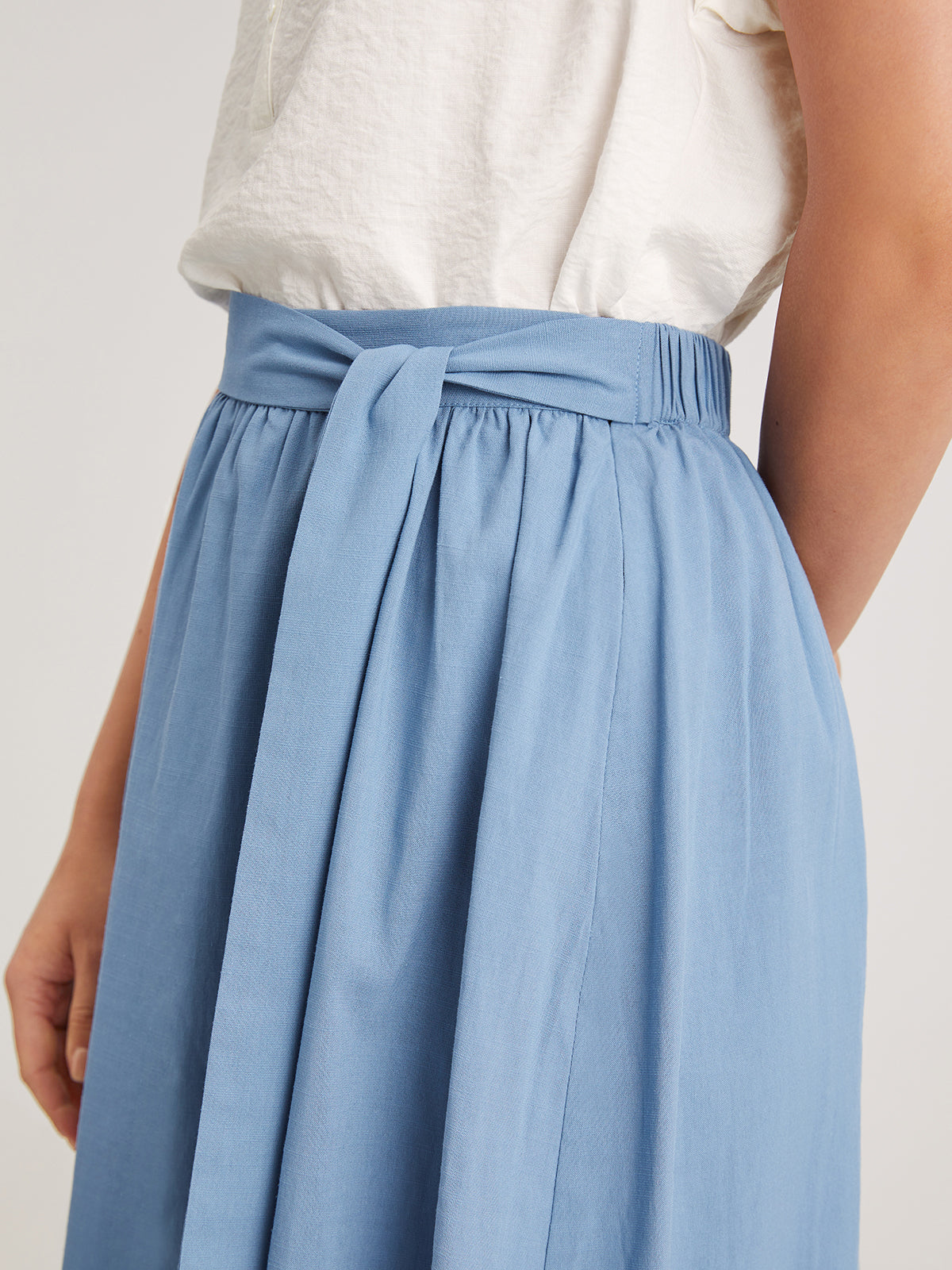 Solid Colored Side Tie Midi Skirt