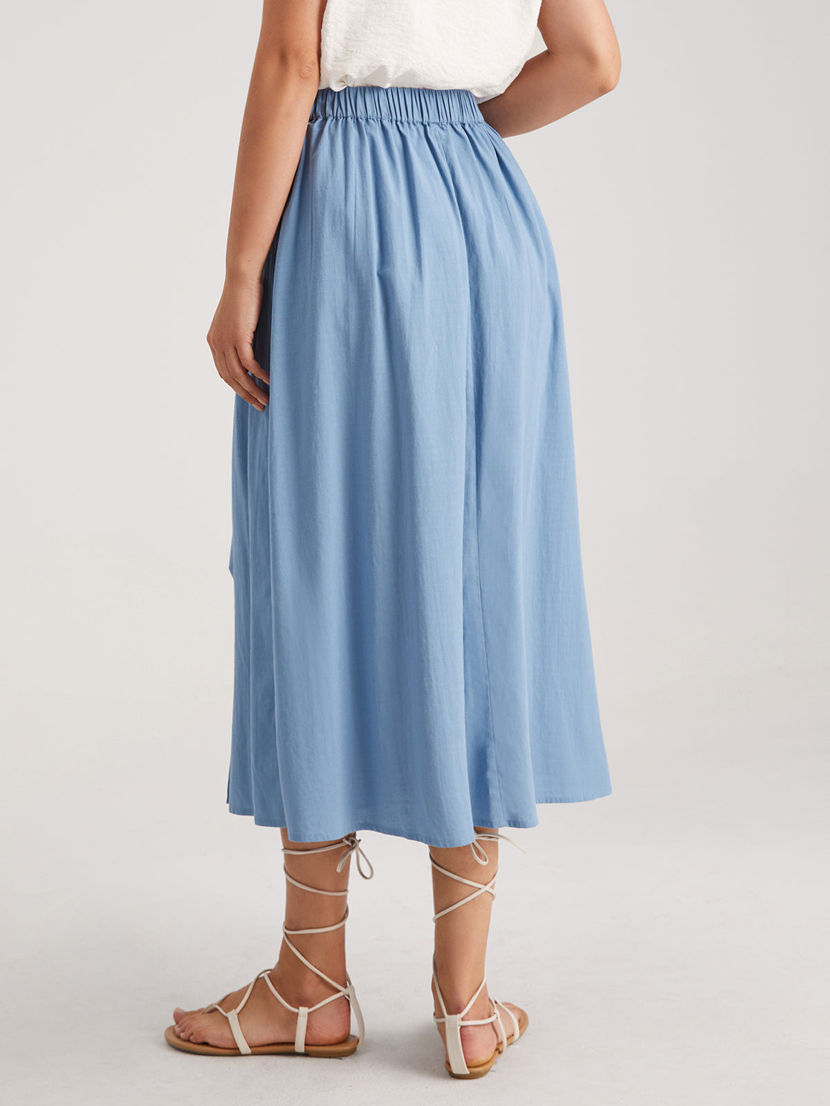 Solid Colored Side Tie Midi Skirt