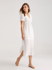 Short Puff Sleeve Eyelet M Dress