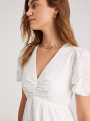 Short Puff Sleeve Eyelet M Dress