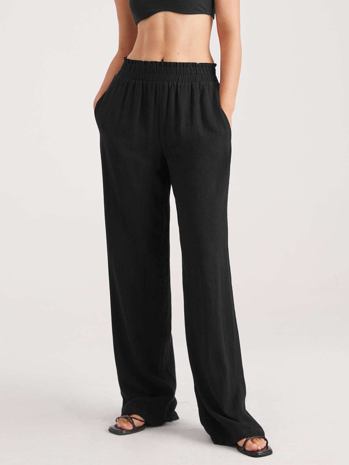Low Rise Casual Relaxed Fit Wide Leg Trousers