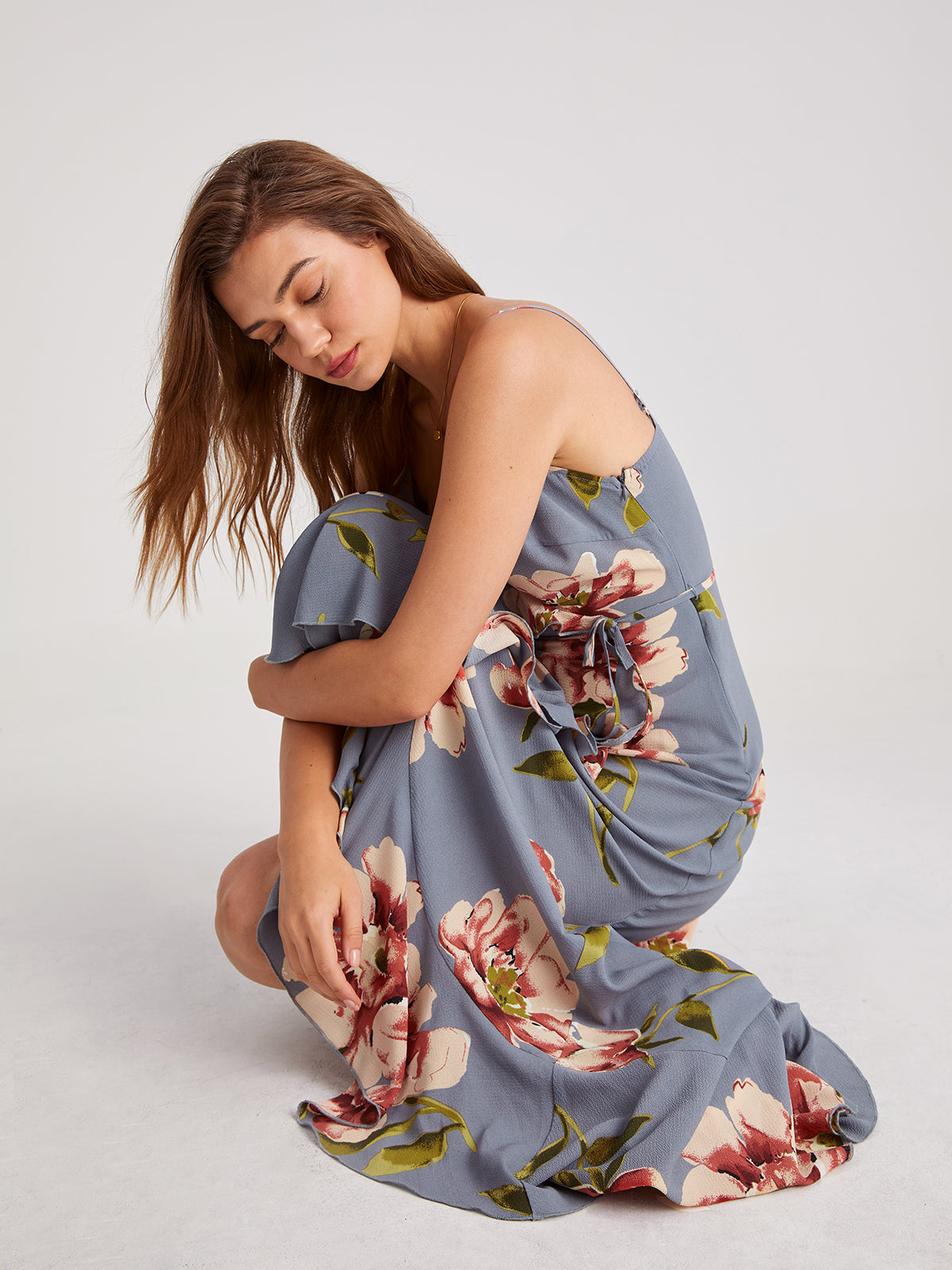 Cami V-Neck Floral Ruffles Maxi Dress