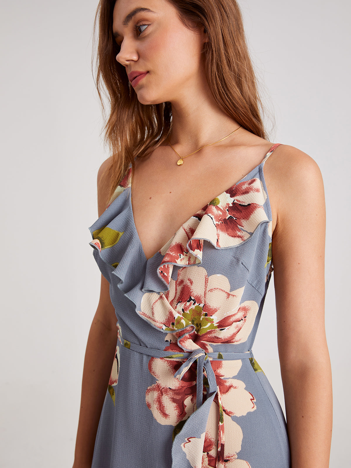 Cami V-Neck Floral Ruffles Maxi Dress
