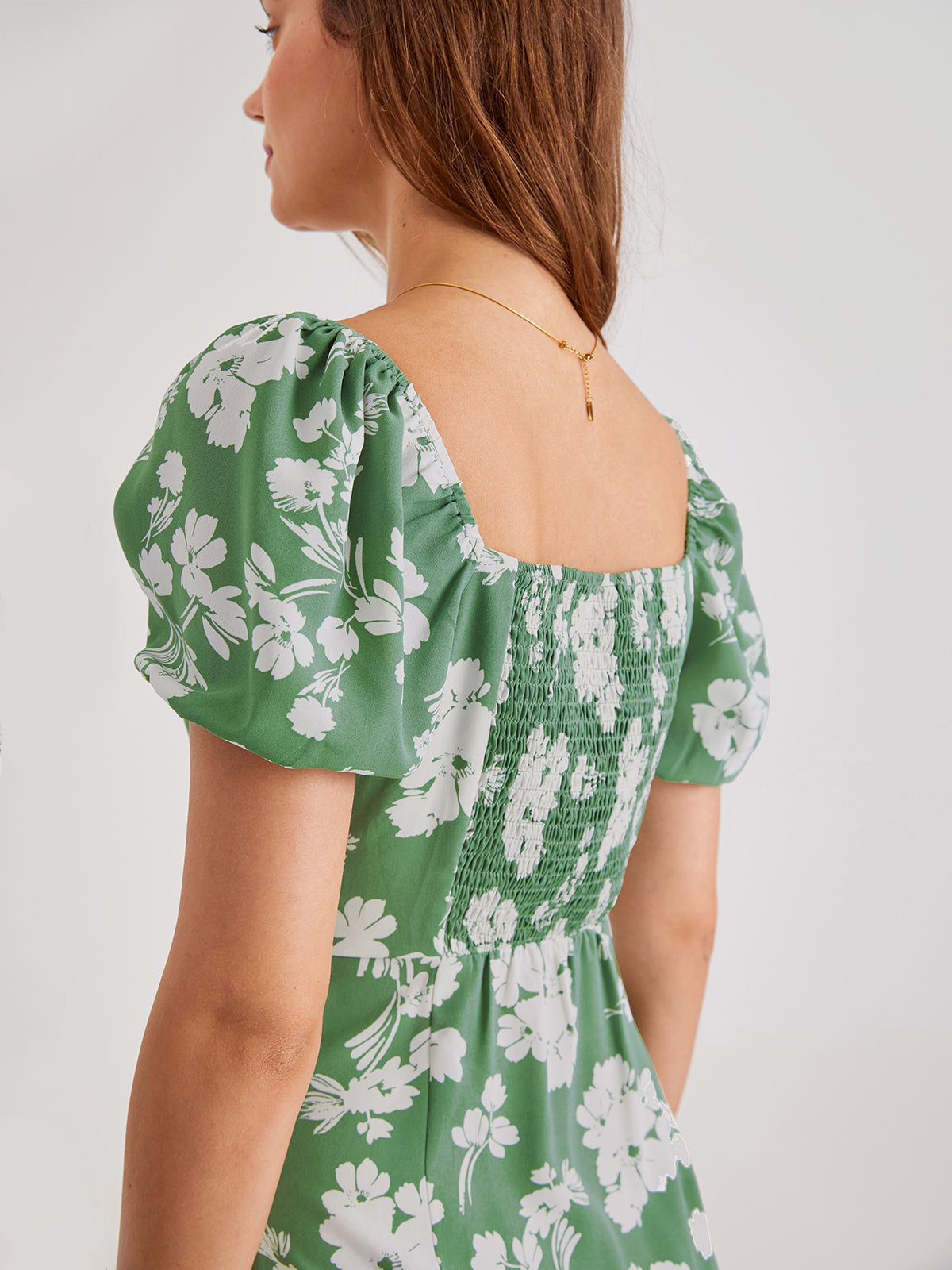 Puff Sleeve Floral Ruffle Midi Dress