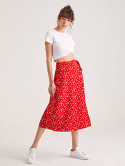 Sweetheart Floral Button Split Midi Skirt