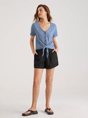 High Waisted Roll Up Hem Trouser Shorts