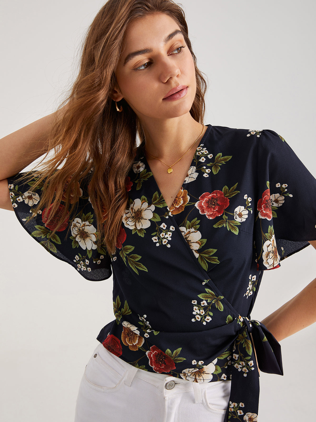 Floral V-Neck Side Tie Top