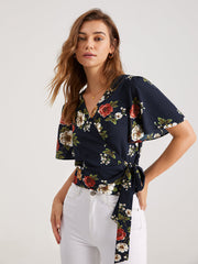 Floral V-Neck Side Tie Top