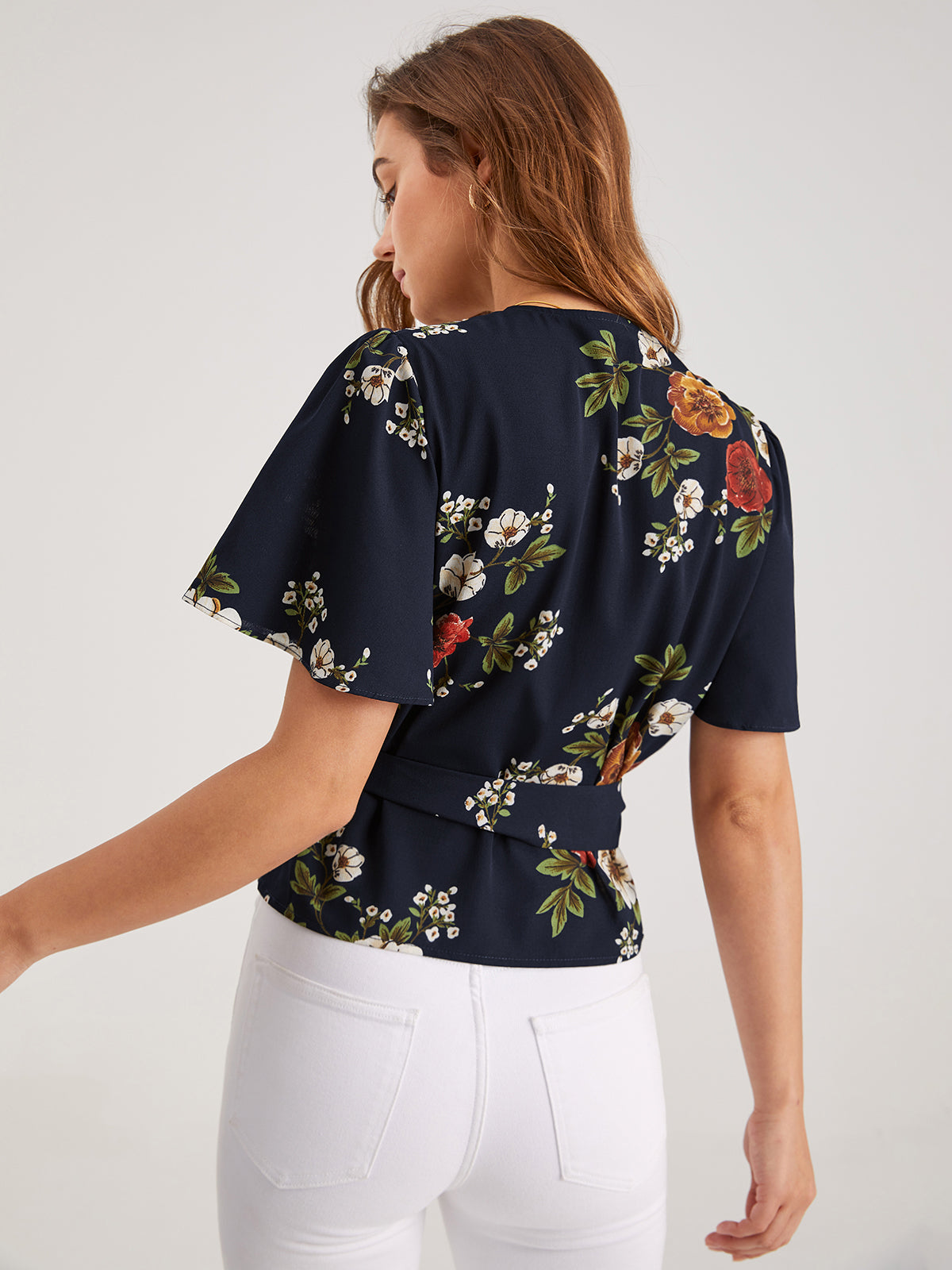 Floral V-Neck Side Tie Top