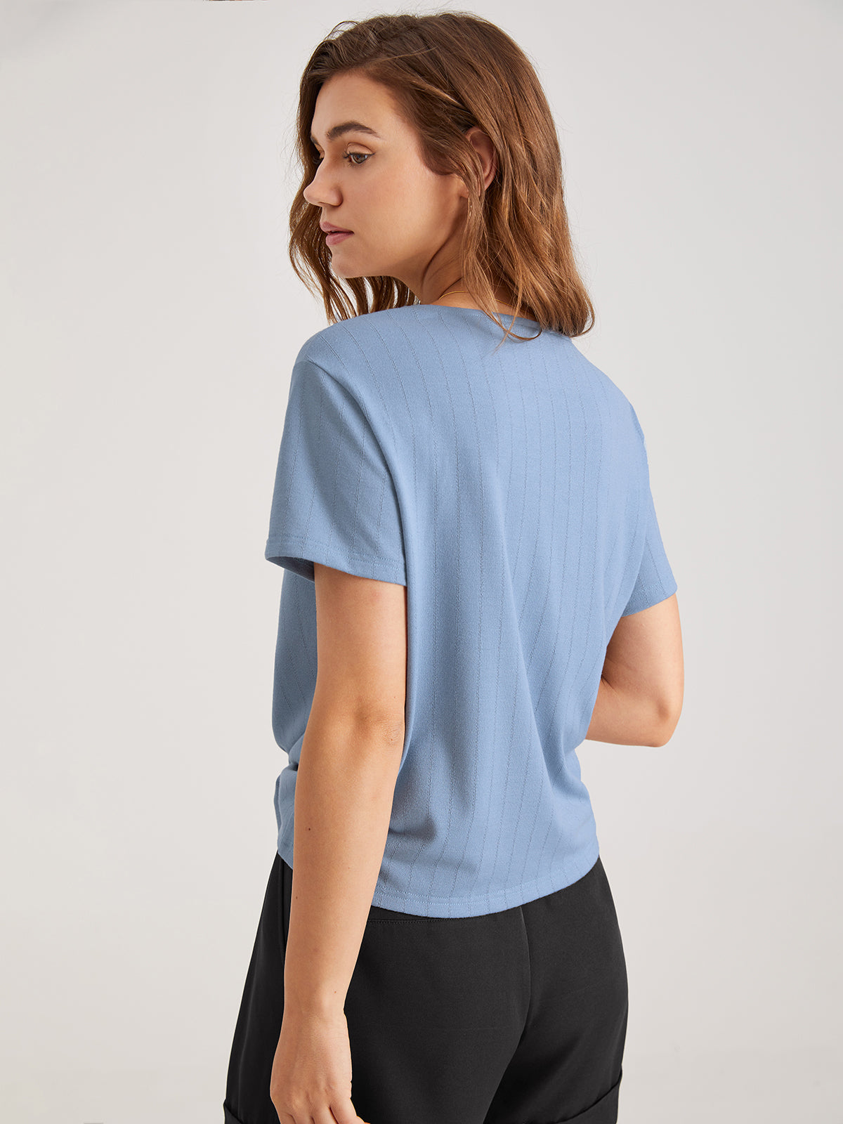 V-Neck Tie Front Button Top