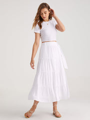 Solid Colored Tiered Maxi Skirts