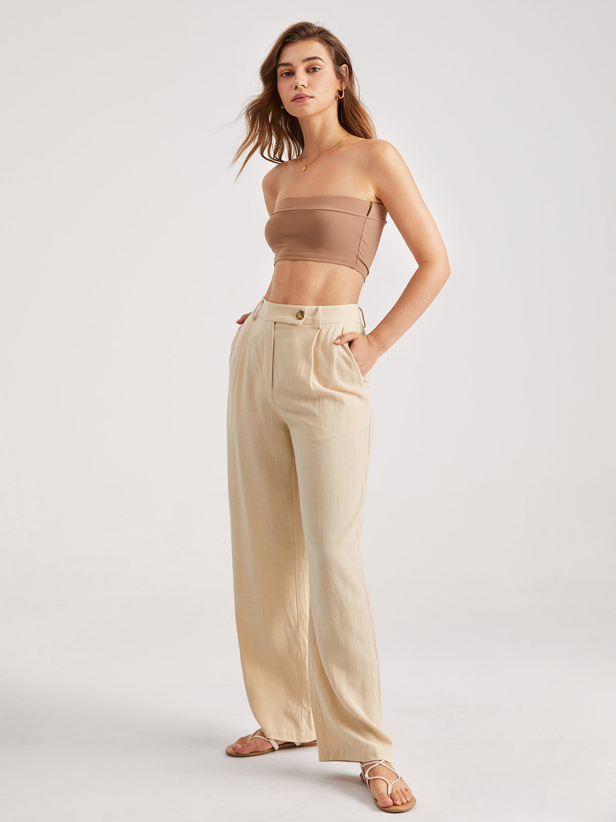 Mid Rise Relaxed Fit Pleat Front Trousers