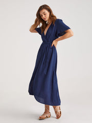 V-Neck Wrap Side Tie Midi Dress