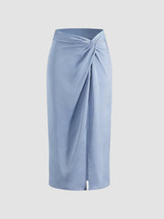 High Waisted Twist Satin Midi Skirt