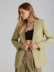 Open Front Single Button Long Blazer