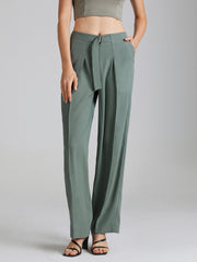 Belted Seam Detail Straight Leg Trousers