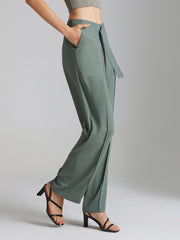 Belted Seam Detail Straight Leg Trousers