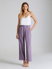 High Waisted Pocket Mauve Pleat Front Trouser