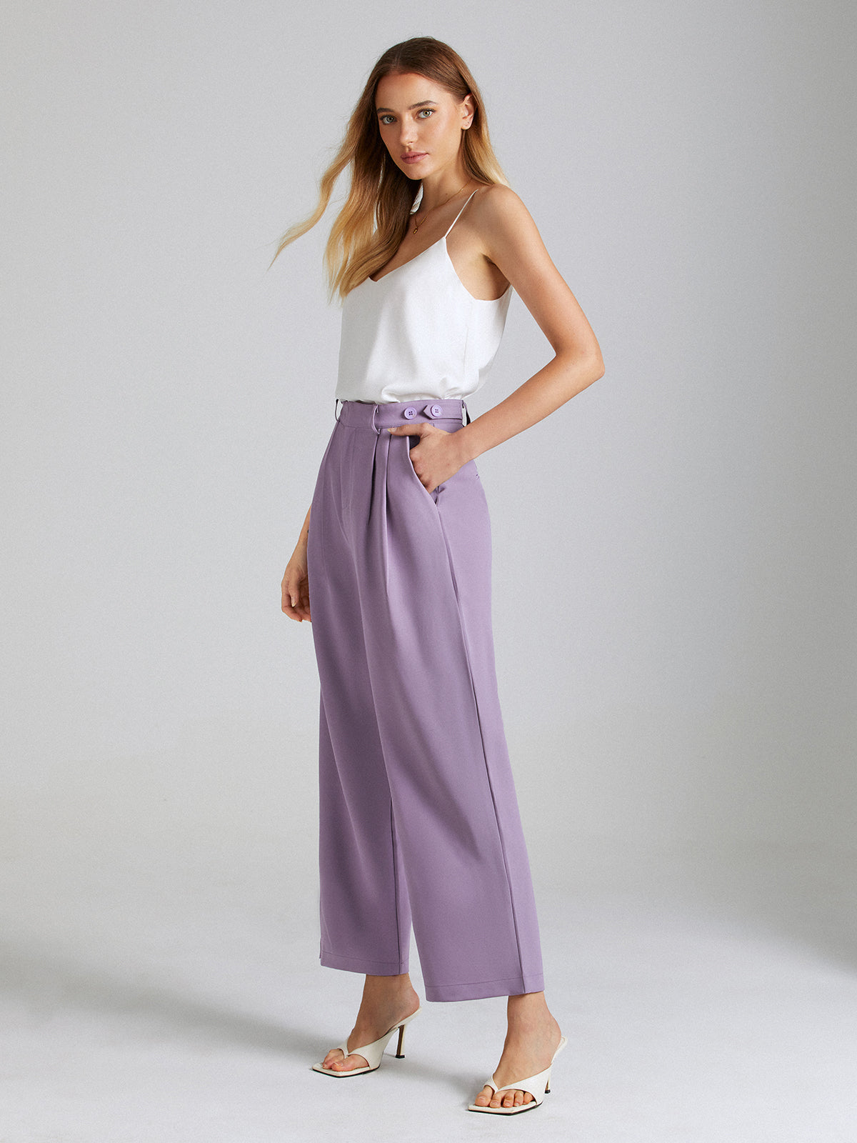 High Waisted Pocket Mauve Pleat Front Trouser