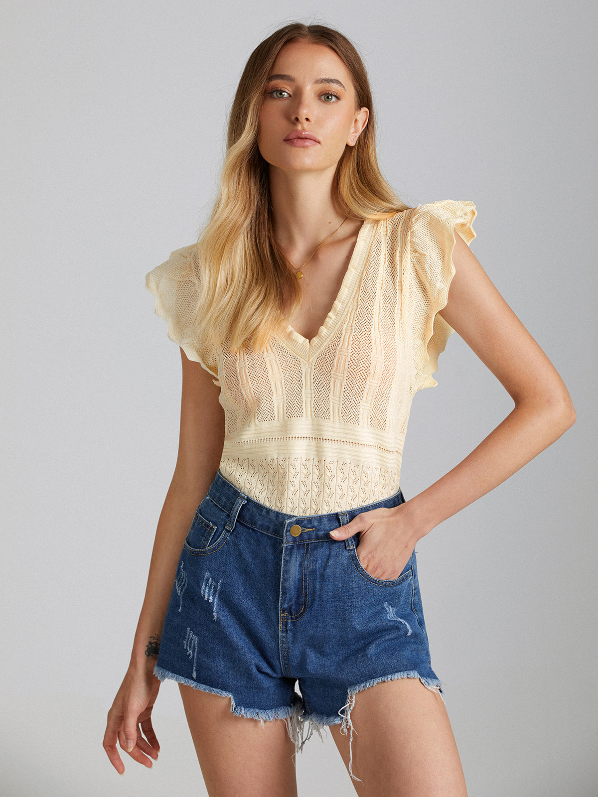 Flutter Sleeve Rib Top