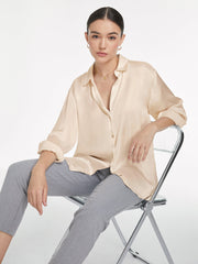 Relaxed Flowy Satin Button Up Shirt