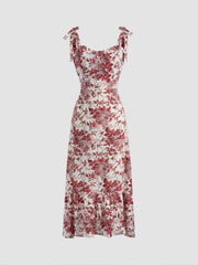 Rosy Bush Floral Tie Shoulder Midi Dress