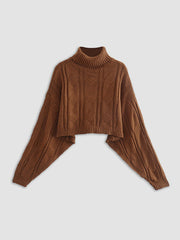 Fall Leaves Dream Cable Knit Mock Neck Sweater